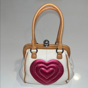 Like New Brighton Mini Heart Leather Kisslock Crossbody Purse (white and pink)